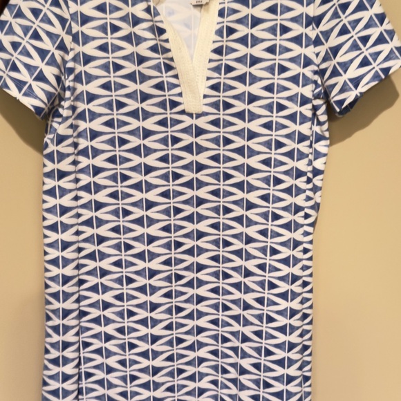 J. McLaughlin NWT Sonnet Dress . Off White /Blue textured Fretwork.Size M - Picture 12 of 12